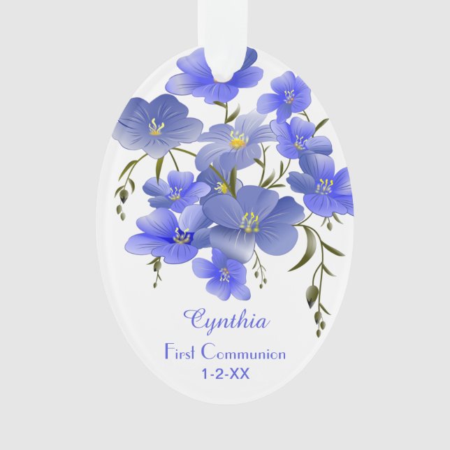 First Communion Elegant Floral Personalised Ornament (Front)