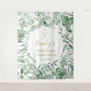 First Communion Eucalyptus greenery backdrop banne Tapestry