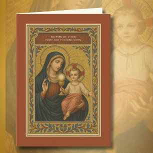 First Communion Eucharist Mary Jesus Holiday Card