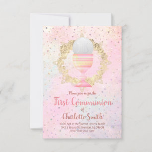 first communion faux glitter design invitation