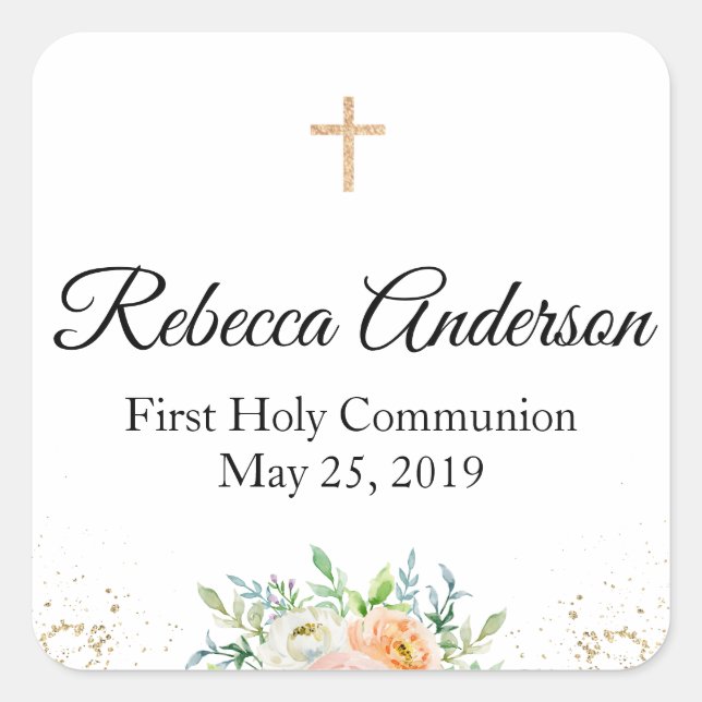 First Communion Favour Floral Sticker (Front)