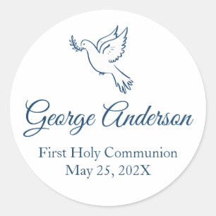 First Communion Favour Sticker Blue Dove