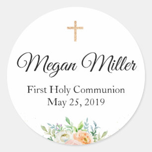 First Communion Favour Sticker greeneryFloral