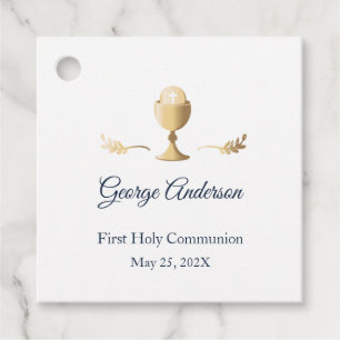 First Communion Favour Tag with Gold Chalice
