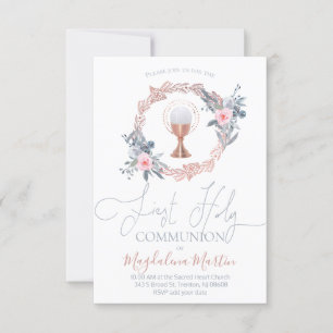 first communion floral circle decor invitation