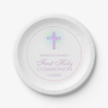 First Communion Floral Cross Lavender Monogrammed