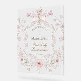 First Communion floral welcome Acrylic Sign