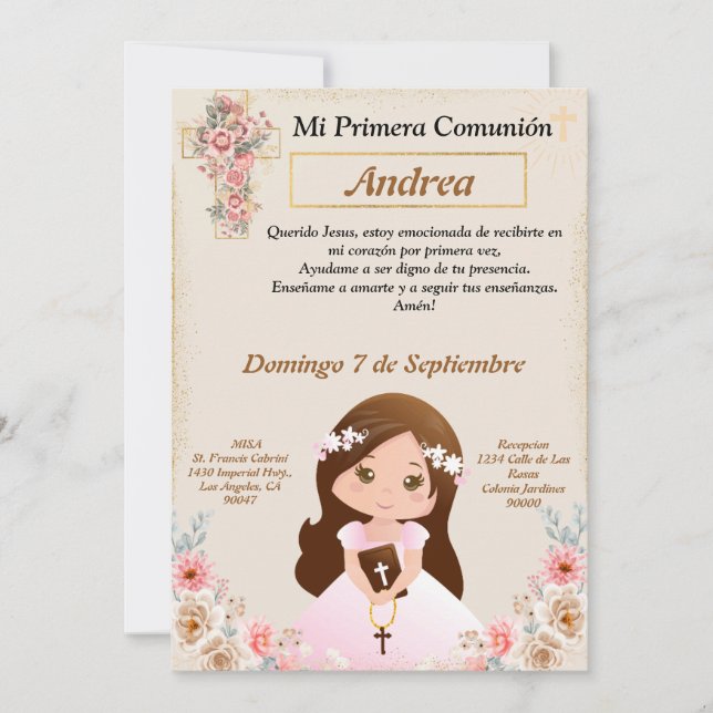First Communion for girl  Invitation (Front)