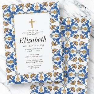 First Communion For Her Mediterranean Tiles Invitation