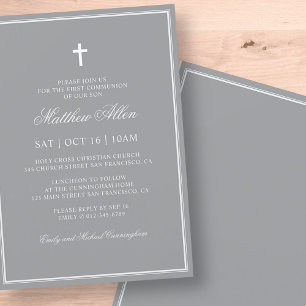 First Communion For Him   Elegant Classic Cross In Invitation