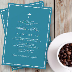 First Communion For Him Elegant Classic Cross In Invitation