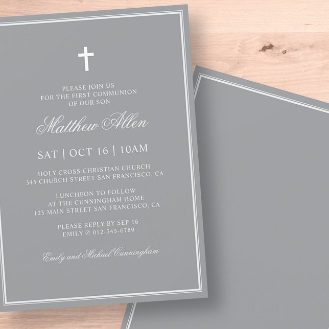 First Communion For Him | Elegant Classic Cross In Invitation (Creator Uploaded)