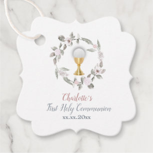 First Communion girl floral circle Favour Tags