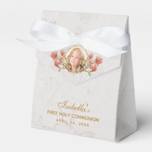 First Communion Girl Photo Pink Magnolia Marble Favour Box