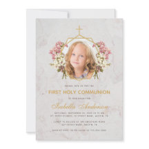 First Communion Girl Photo Pink Orchid Marble Gold
