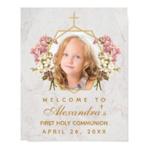 First Communion Girl Photo Pink Orchids Welcome