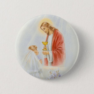 First communion girls 6 cm round badge