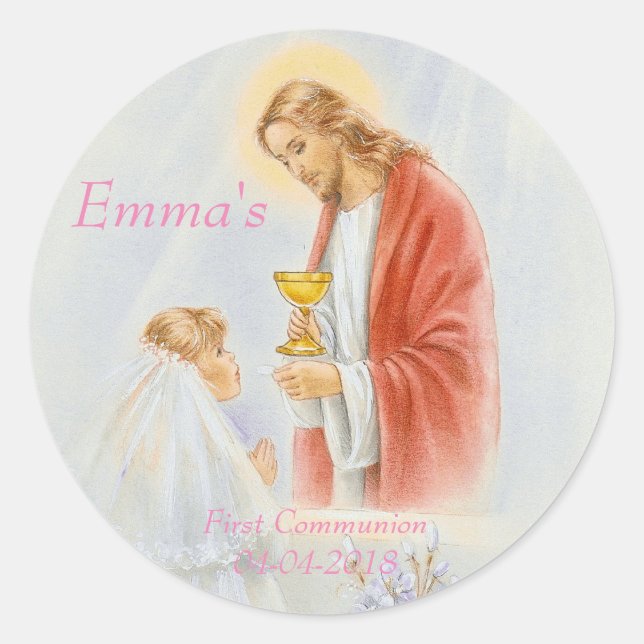 First communion girls classic round sticker (Front)