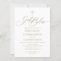First Communion God Bless gold Invitation