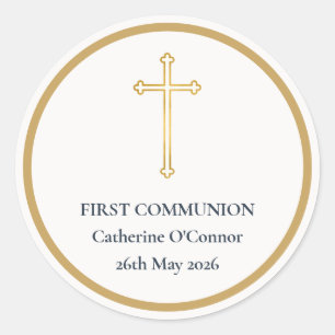 First Communion Gold Cross Classic Round Sticker
