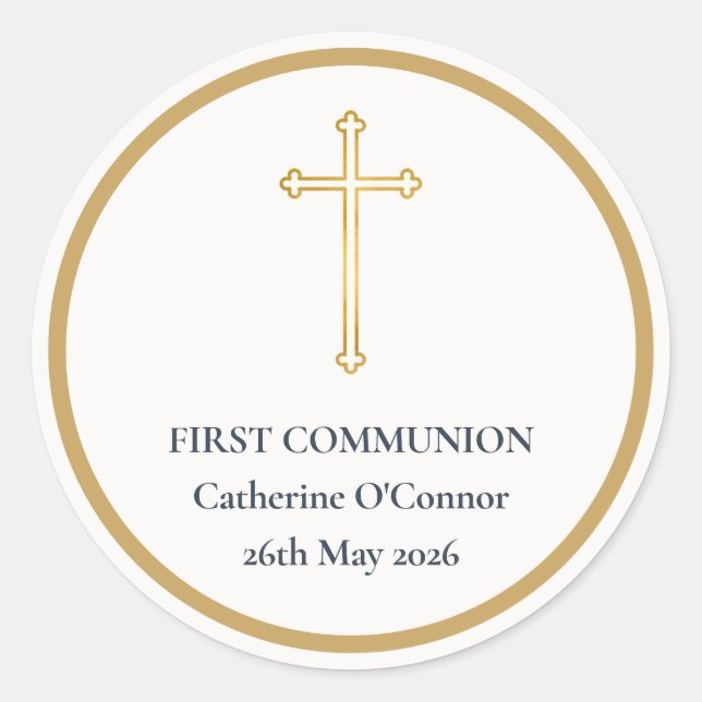 First Communion Gold Cross Classic Round Sticker (Front)