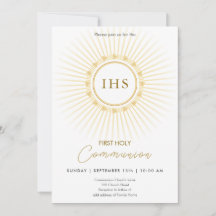 First Communion Gold with IHS lettering Invitation