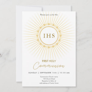 First Communion Gold with IHS lettering Invitation