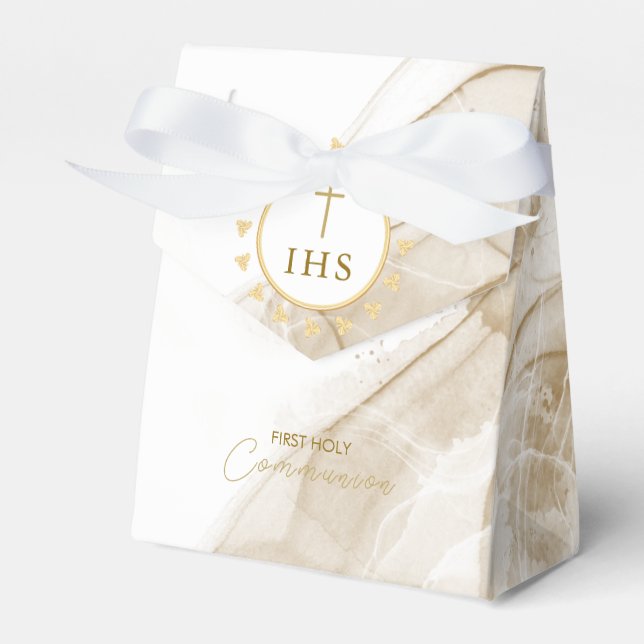 First Communion Gold with IHS lettering Invitation Favour Box (Front Side)
