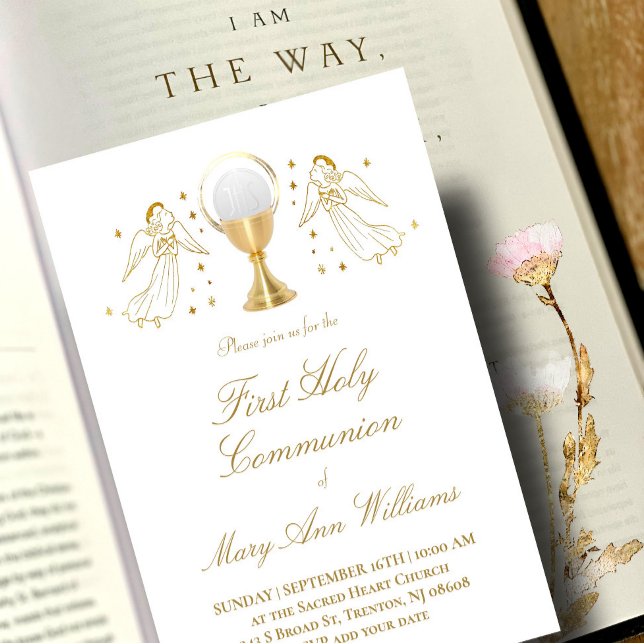 First Communion golden angels Invitation (Creator Uploaded)