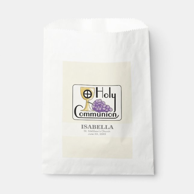 First Communion Grapes and Cup, Customisable Favour Bags (Front)