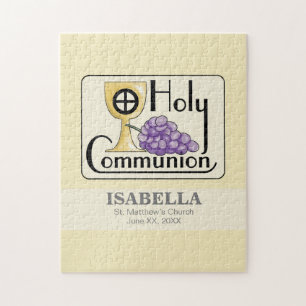 First Communion Grapes and Cup, Customisable Jigsaw Puzzle