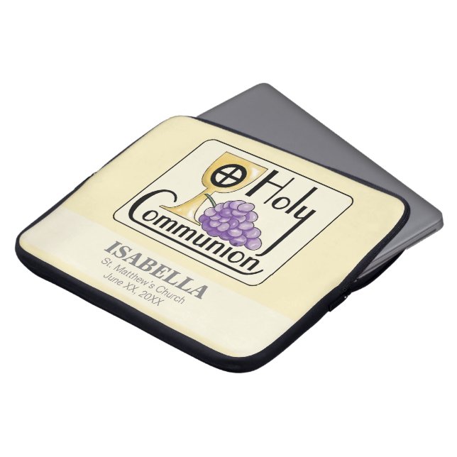First Communion Grapes and Cup, Customisable Laptop Sleeve (Front Top)