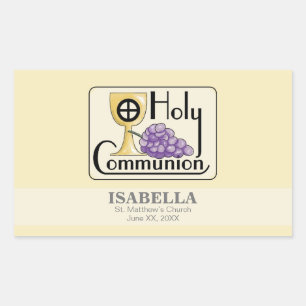 First Communion Grapes and Cup, Customisable Rectangular Sticker