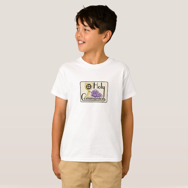 First Communion Grapes and Cup, Customisable T-Shirt (Front Full)