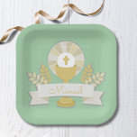 First communion, green first communion paper plate<br><div class="desc">Elegant green first communion</div>