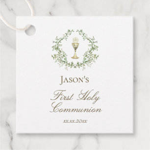 First Communion greenery crest chalice Favour Tags
