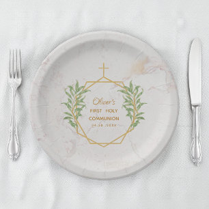 First Communion Greenery Gold Botanical Geometric  Paper Plate