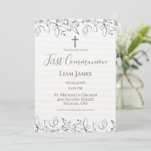 First Communion Hand Drawn Cross Invitation