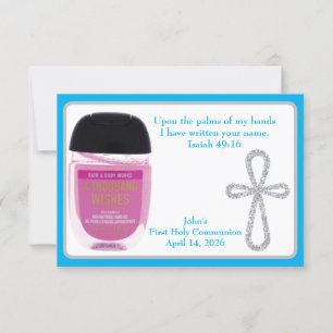 First Communion Hand Sanitizer Favour Cards