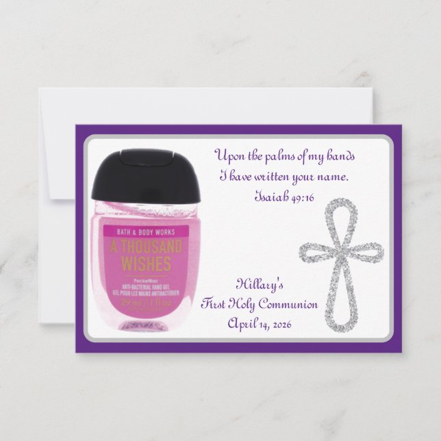 First Communion Hand Sanitizer Favour Cards (Front)