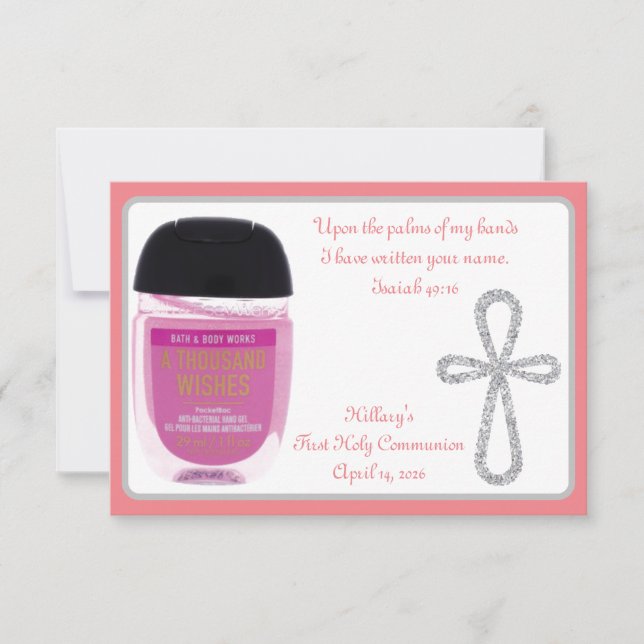 First Communion Hand Sanitizer Favour Cards (Front)