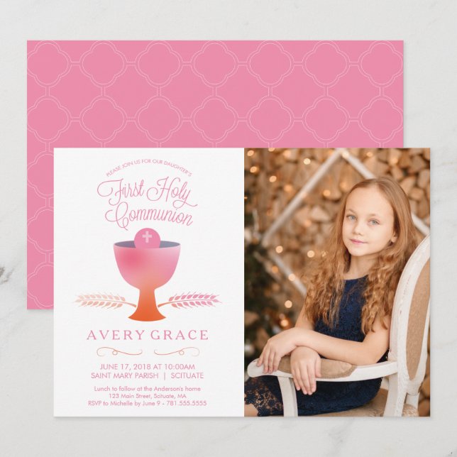 First Communion Invitation - Girl's Photo Invite (Front/Back)