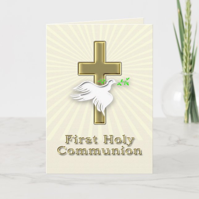 First Communion invitation with a golden cross (Front)