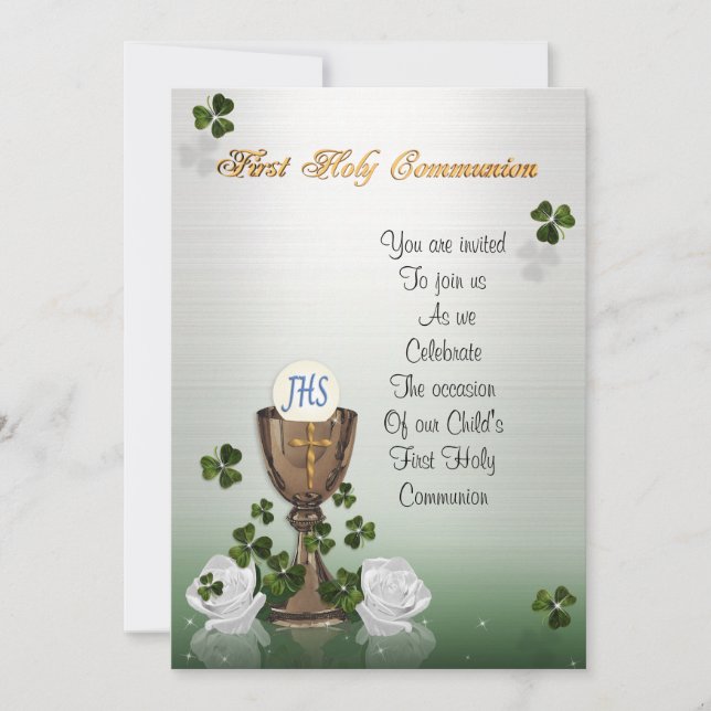 First Communion invitation with Irish shamrocks (Front)
