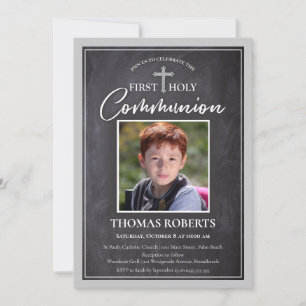 First Communion Invitations Chalkboard & Photo 1