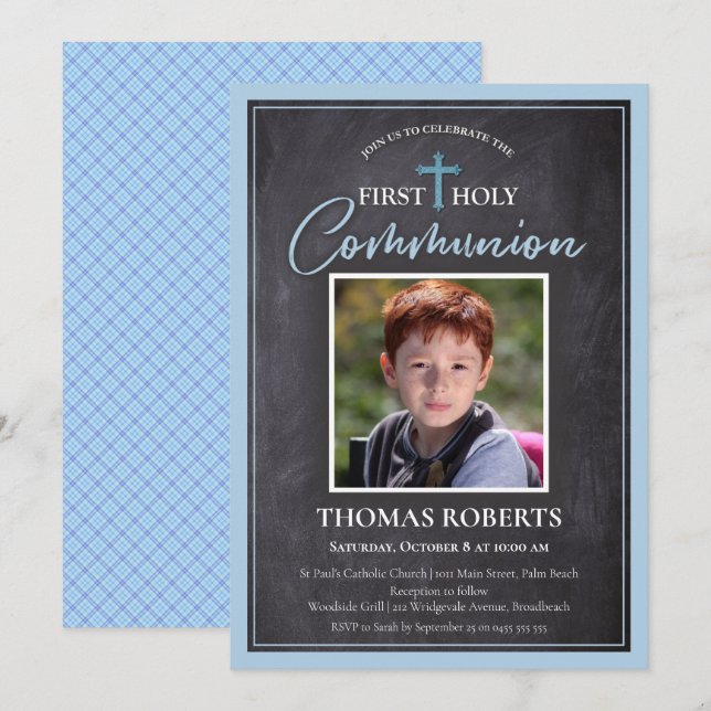 First Communion Invitations | Photo Blue Cross 3 (Front/Back)