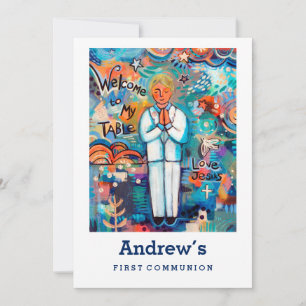 First Communion Invite, Customisable, blonde boy Invitation
