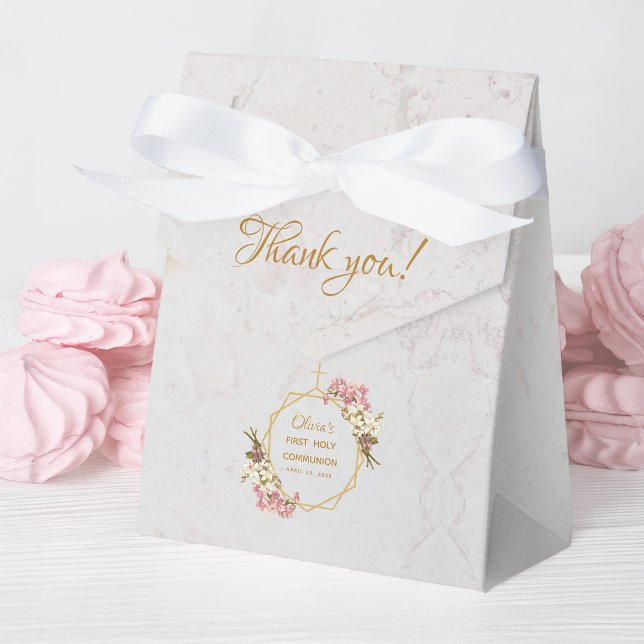 First Communion Marble Gold Orchids Floral Girl Favour Box (Creator Uploaded)