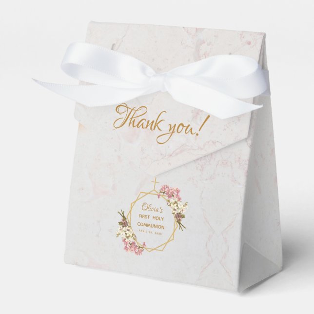 First Communion Marble Gold Orchids Floral Girl Favour Box (Front Side)