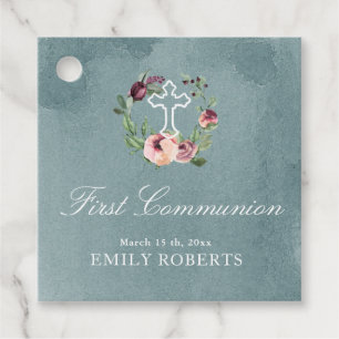 first communion marsala floral ocean monogram favour tags